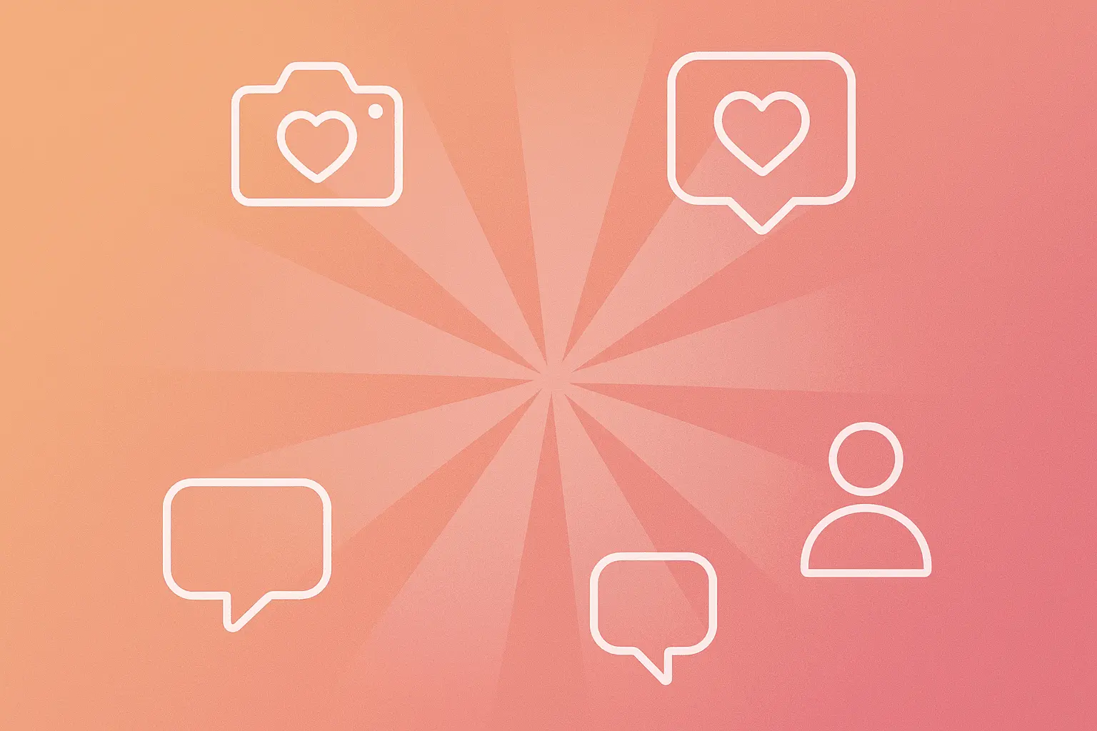 Minimalistisches Beitragsbild mit sanften Orange-Rosa-Farbverläufen und modernen Social-Media-Symbolen (Kamera, Sprechblase, Herz, Profil), stilvoll arrangiert auf hellem Hintergrund – perfekt passend zum Thema „Influencer werden“.